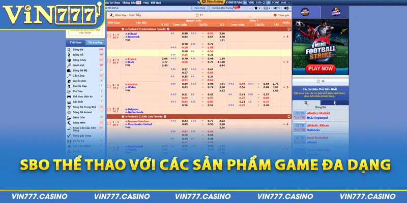 SBO thể thao với các sản phẩm game đa dạng